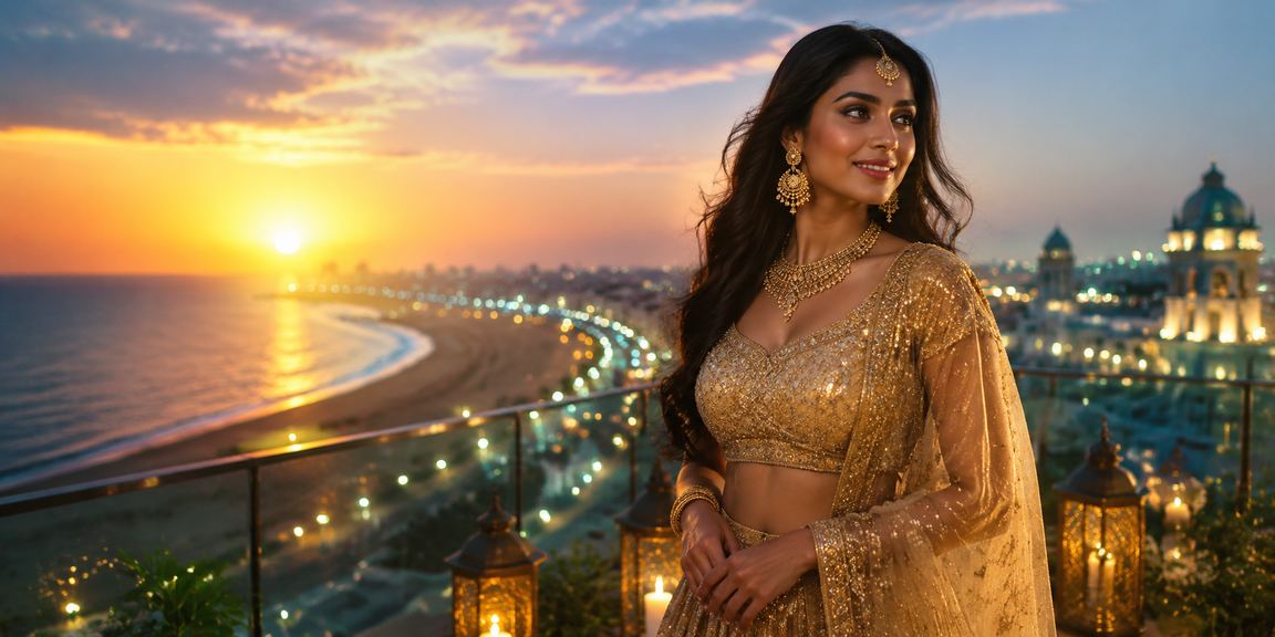 Modern Indian woman enjoying online casino games on mobile device