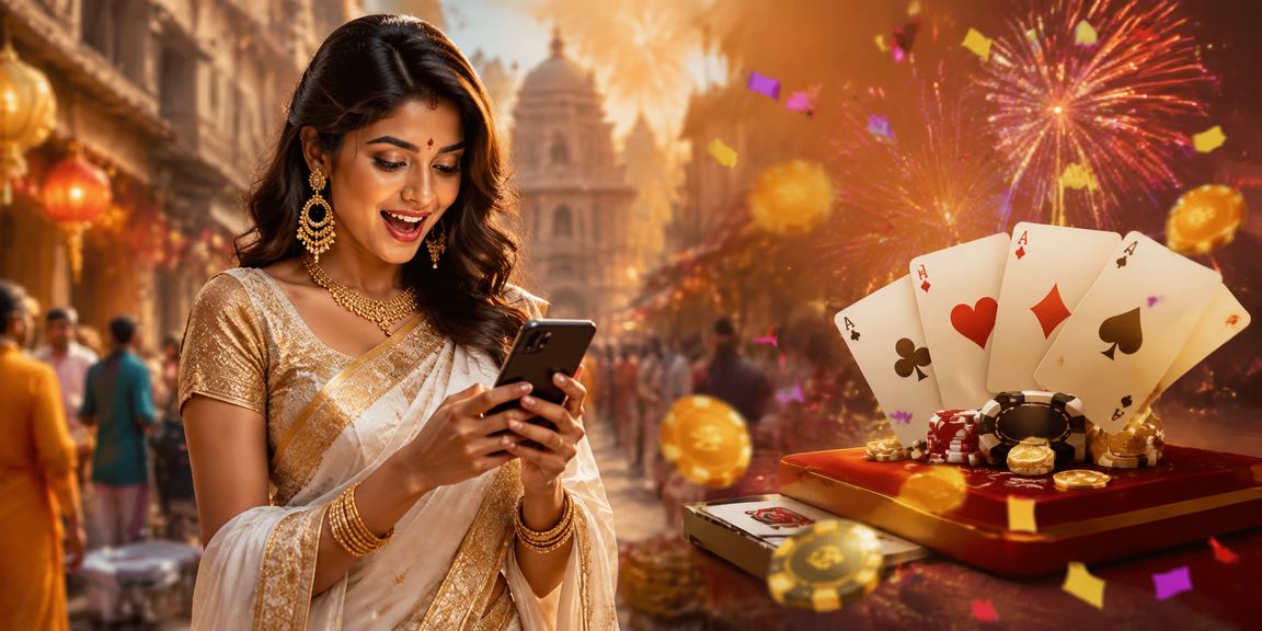 Player enjoying safe rummy game in traditional attire